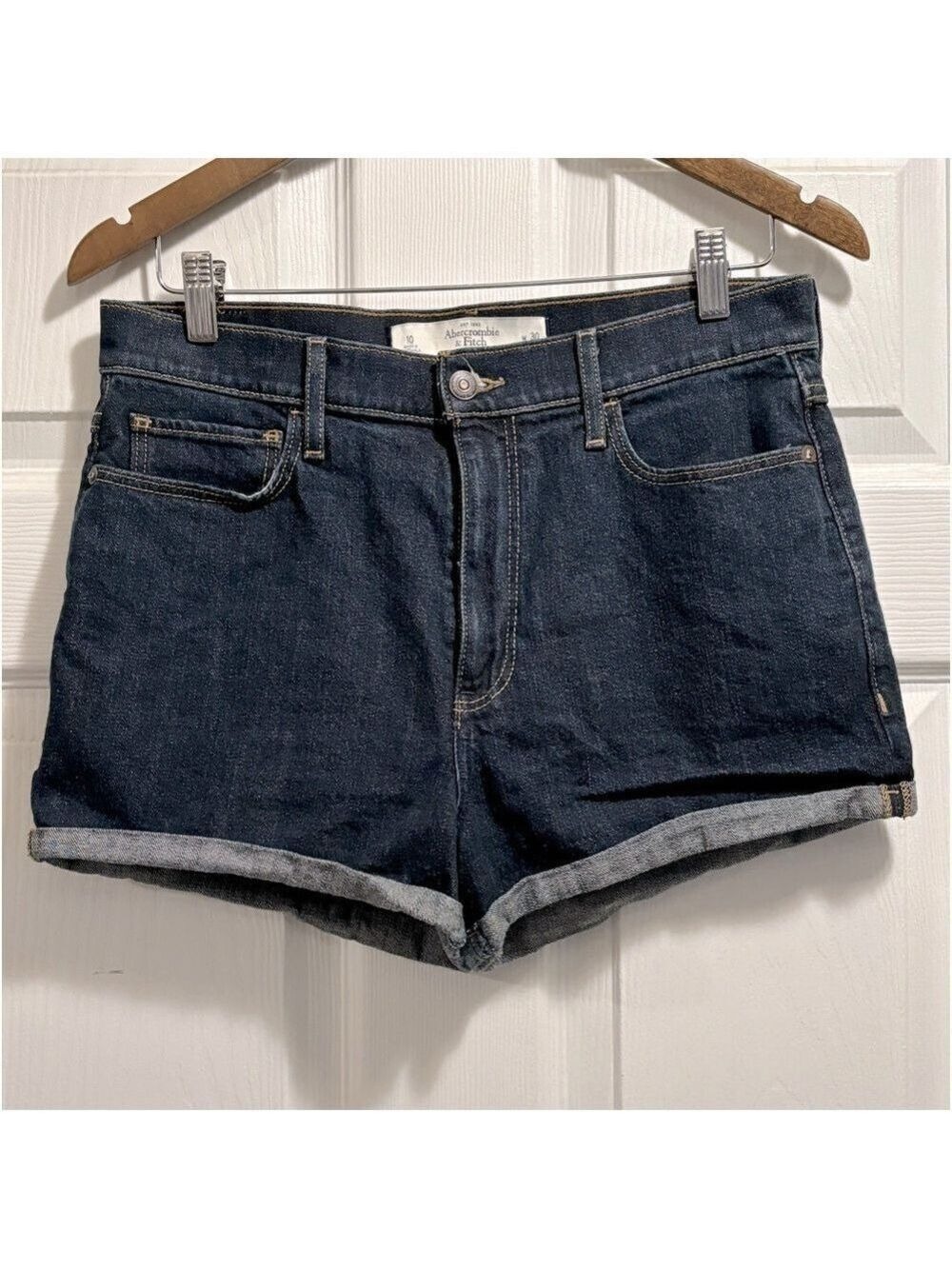 Abercrombie & Fitch Jean Shorts Dark Wash Rolled Cuff High Rise 30 / 10 Like New